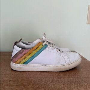 Seychelles Leather White Sneakers with Rainbow Stripes 7.5